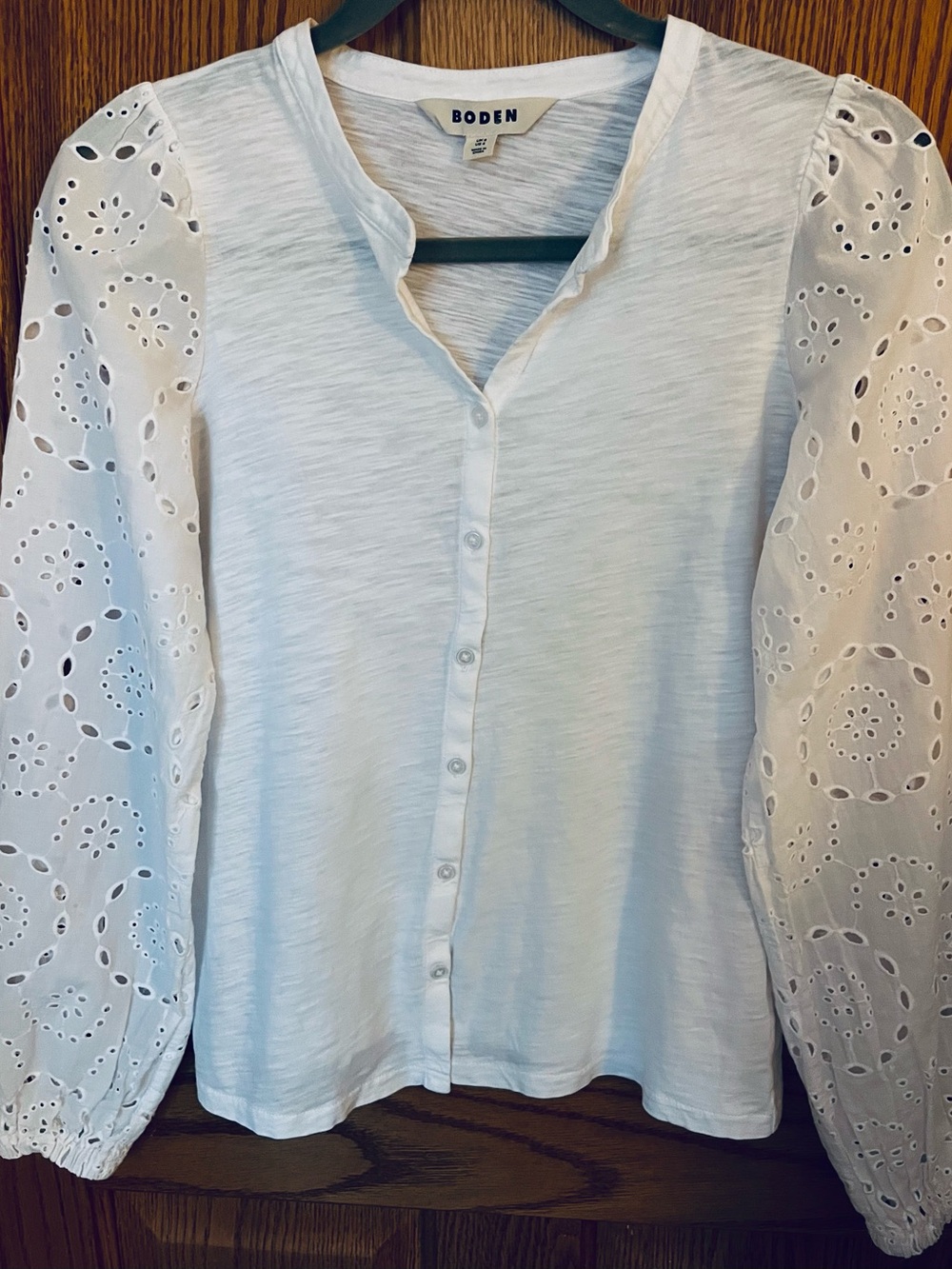 Boden 100% Cotton Eyelet Sleeve Top in Crisp White Women’s Size Small - Picture 2 of 8